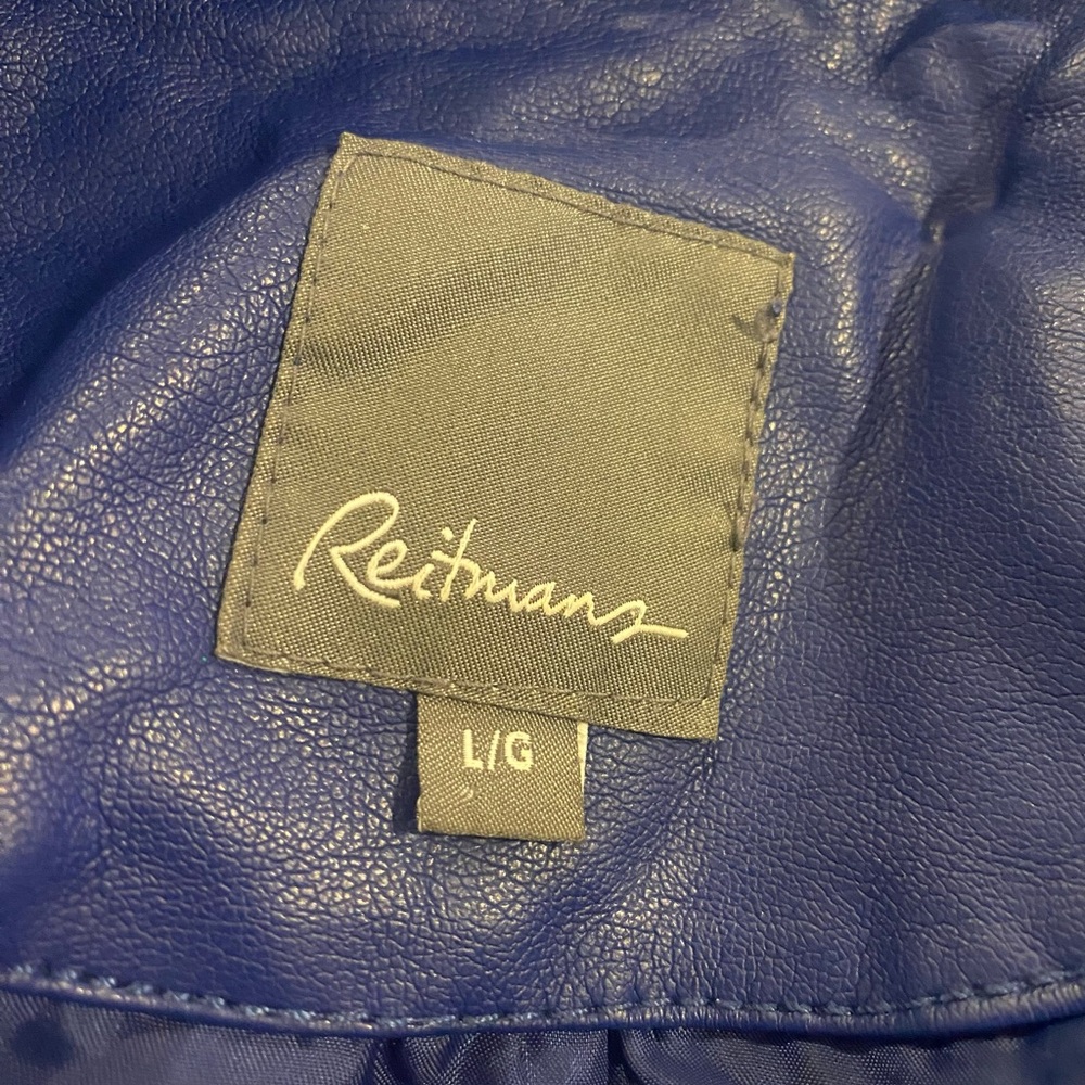 Reitmans Blue Faux Leather Moto Jacket Size Large Biker Style Zip Up - Picture 6 of 13